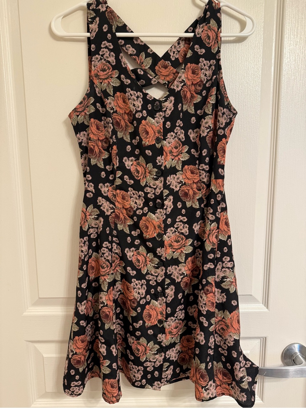 Band of Gypsies Black Floral Mini Dress with Orange Roses